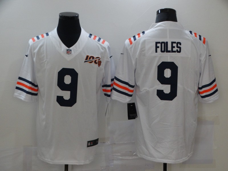 Men’s Chicago Bears #9 Nick Foles White 2019 100th seasons Patch Vapor Untouchable Stitched NFL Nike Alternate Classic Limited Jersey