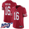 Nike 49ers #16 Joe Montana Red Team Color Men’s Stitched NFL 100th Season Vapor Limited Jersey