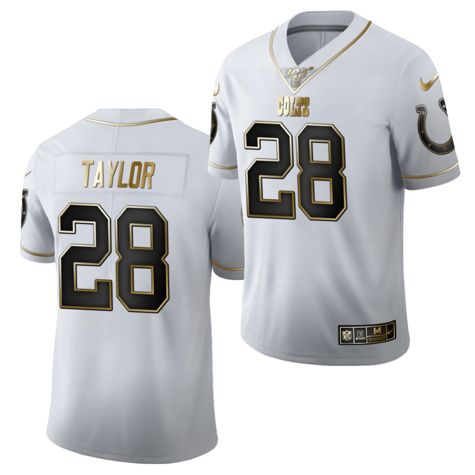Men’s Indianapolis Colts #28 Jonathan Taylor White 2020 NFL Draft Golden Edition Nike Jersey