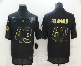 Men’s Pittsburgh Steelers #43 Troy Polamalu Black 2020 Salute To Service Stitched NFL Nike Limited Jersey
