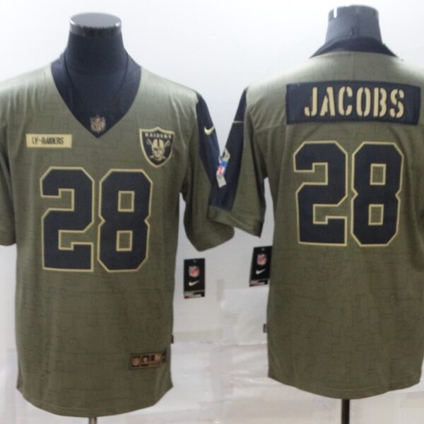 Men’s Las Vegas Raiders #28 Josh Jacobs Nike Olive 2021 Salute To Service Limited Player Jersey