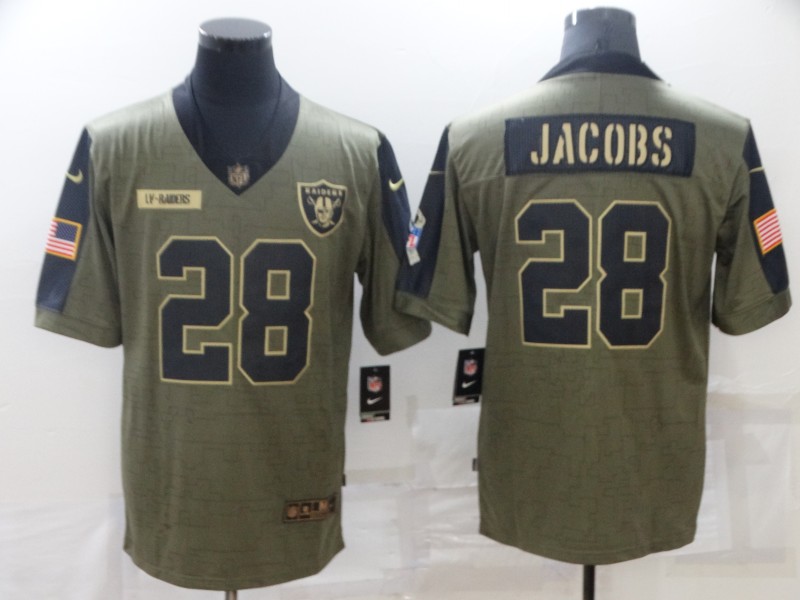Men’s Las Vegas Raiders #28 Josh Jacobs Nike Olive 2021 Salute To Service Limited Player Jersey