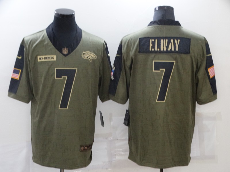 Men’s Denver Broncos #7 John Elway Nike Olive 2021 Salute To Service Retired Player Limited Jersey