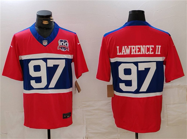 Men’s New York Giants #97 Dexter Lawrence II Century Red 100TH Season Commemorative Patch Limited Football Stitched Jersey