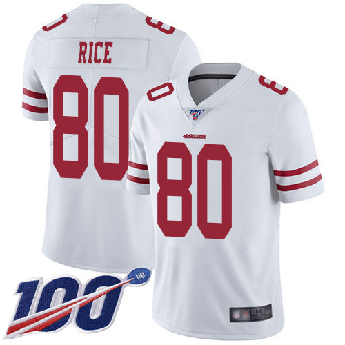 Nike 49ers #80 Jerry Rice White Men’s Stitched NFL 100th Season Vapor Limited Jersey