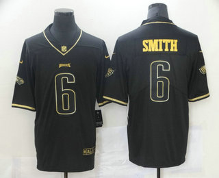 Men’s Philadelphia Eagles #6 DeVonta Smith Black 100th Season Golden Edition Jersey