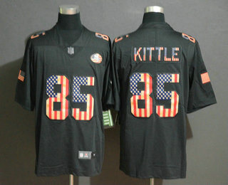 Men’s San Francisco 49ers #85 George Kittle 2019 Black Salute To Service USA Flag Fashion Limited Jersey