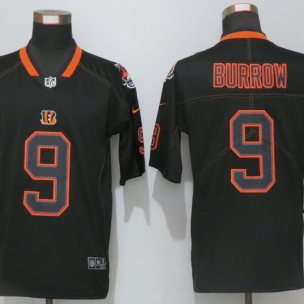 Men’s Cincinnati Bengals #9 Joe Burrow 2020 Black Lights Out Color Rush Stitched NFL Nike Limited Jersey