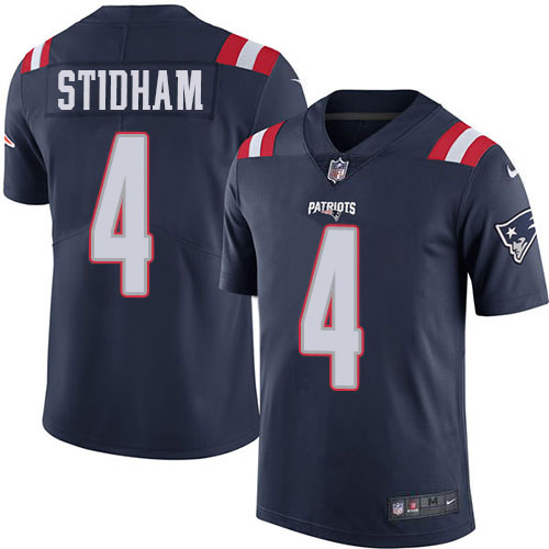 Nike Patriots #4 Jarrett Stidham Navy Blue Men’s Stitched NFL Limited Rush Jersey