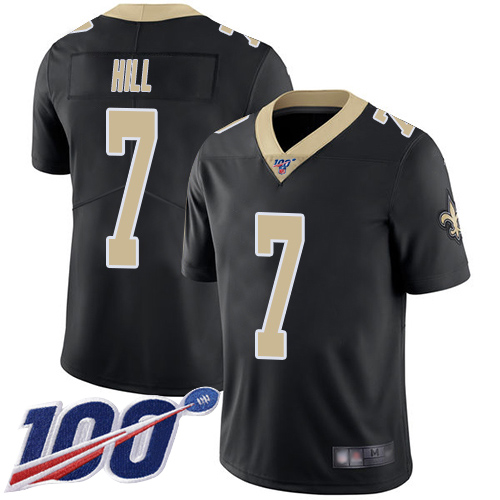 Nike Saints #7 Taysom Hill Black Team Color Men’s Stitched NFL 100th Season Vapor Limited Jersey