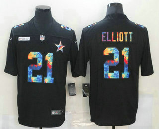 Men’s Dallas Cowboys #21 Ezekiel Elliott Multi-Color Black 2020 NFL Crucial Catch Vapor Untouchable Nike Limited Jersey
