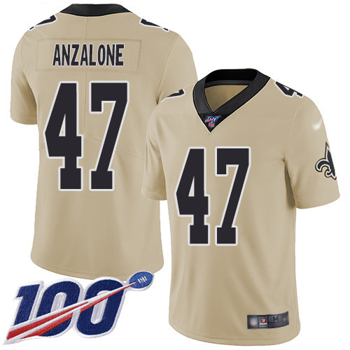 Nike Saints #47 Alex Anzalone Gold Men’s Stitched NFL Limited Inverted Legend 100th Season Jersey
