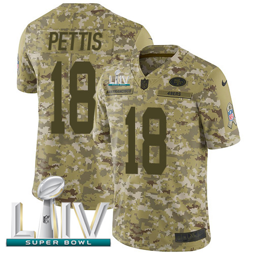 Nike 49ers #18 Dante Pettis Camo Super Bowl LIV 2020 Men’s Stitched NFL Limited 2018 Salute To Service Jersey
