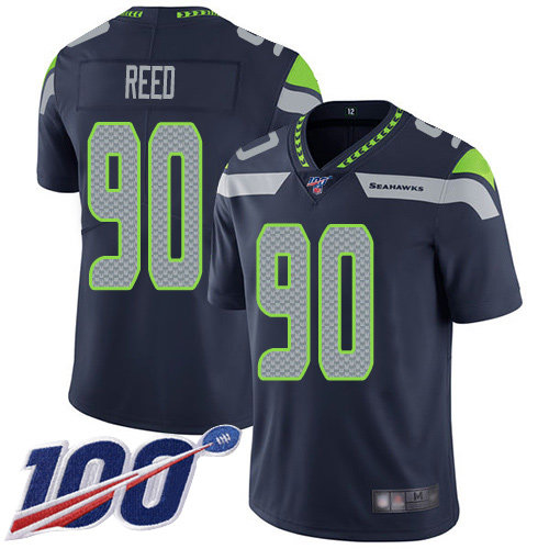 Nike Seahawks #90 Jarran Reed Steel Blue Team Color Men’s Stitched NFL 100th Season Vapor Limited Jersey