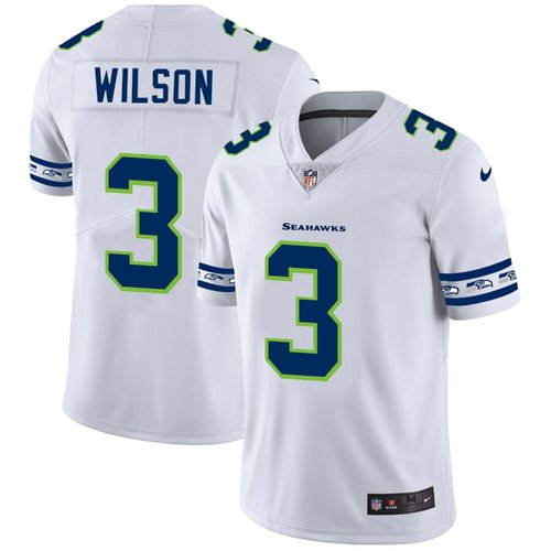 Men’s Seattle Seahawks #3 Russell Wilson Nike White Team Logo Vapor Limited NFL Jersey