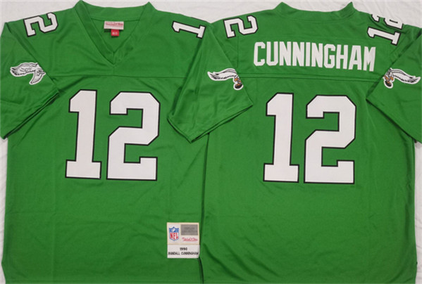 Men’s Philadelphia Eagles #12 Randall Cunningham Kelly Green Throwback Football Stitched Jersey