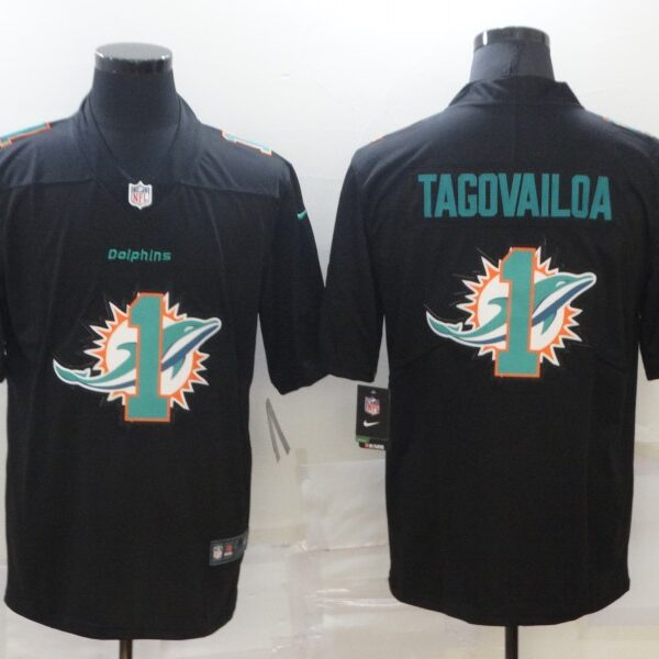 Men’s Miami Dolphins #1 Tua Tagovailoa Black 2020 Shadow Logo Vapor Untouchable Stitched NFL Nike Limited Jersey