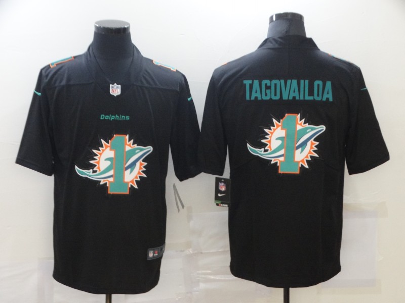 Men’s Miami Dolphins #1 Tua Tagovailoa Black 2020 Shadow Logo Vapor Untouchable Stitched NFL Nike Limited Jersey