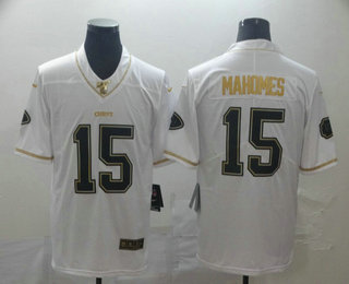 Men’s Kansas City Chiefs #15 Patrick Mahomes White 100th Season Golden Edition Jersey