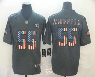 Men’s Dallas Cowboys #55 Leighton Vander Esch 2019 Black Salute To Service USA Flag Fashion Limited Jersey
