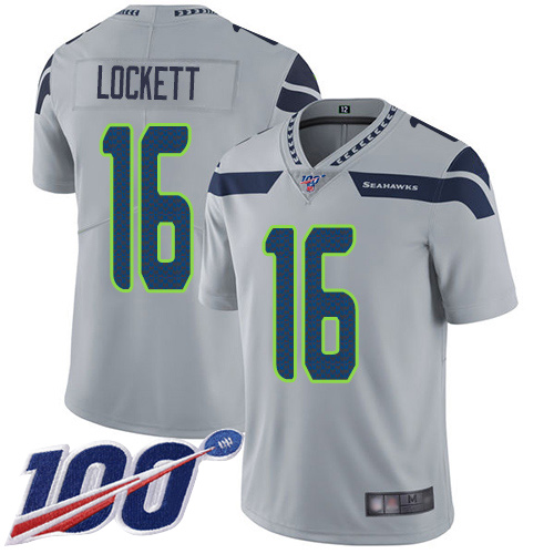 Nike Seahawks #16 Tyler Lockett Grey Alternate Men’s Stitched NFL 100th Season Vapor Limited Jersey