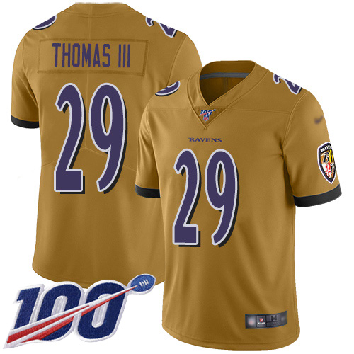 Nike Ravens #29 Earl Thomas III Gold Men’s Stitched NFL Limited Inverted Legend 100th Season Jersey