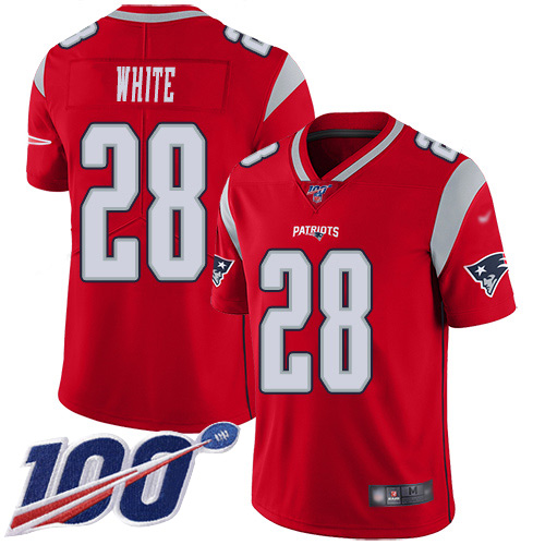 Nike Patriots #28 James White Red Men’s Stitched NFL Limited Inverted Legend 100th Season Jersey