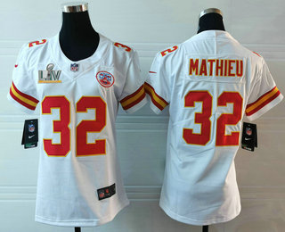 Women’s Kansas City Chiefs #32 Tyrann Mathieu White 2021 Super Bowl LV Vapor Untouchable Stitched Nike Limited NFL Jersey