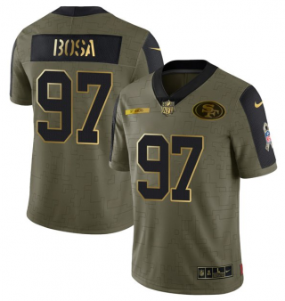 Men’s Olive San Francisco 49ers #97 Nick Bosa 2021 Camo Salute To Service Golden Limited Stitched Jersey