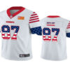 Men’s Kansas City Chiefs #87 Travis Kelce White Independence Day Stars Stripes Jersey