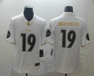 Men’s Pittsburgh Steelers #19 JuJu Smith-Schuster White 100th Season Golden Edition Jersey
