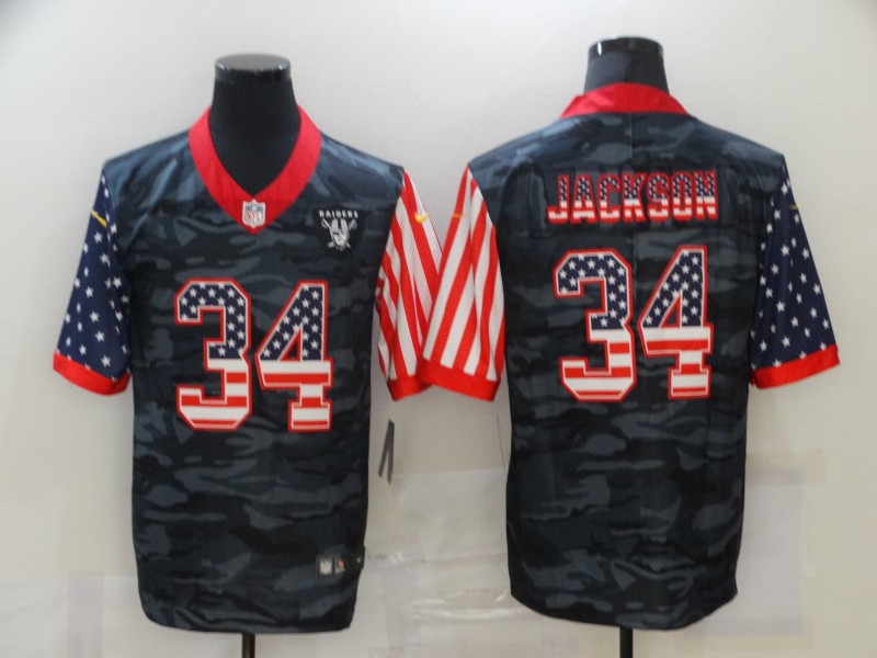 Men’s Las Vegas Raiders #34 Bo Jackson USA Camo 2020 Salute To Service Stitched NFL Nike Limited Jersey