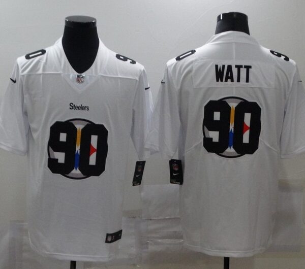 Men’s Pittsburgh Steelers #90 T. J. Watt White 2020 Shadow Logo Vapor Untouchable Stitched NFL Nike Limited Jersey