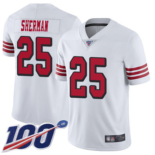Nike 49ers #25 Richard Sherman White Rush Men’s Stitched NFL Limited 100th Season Jersey