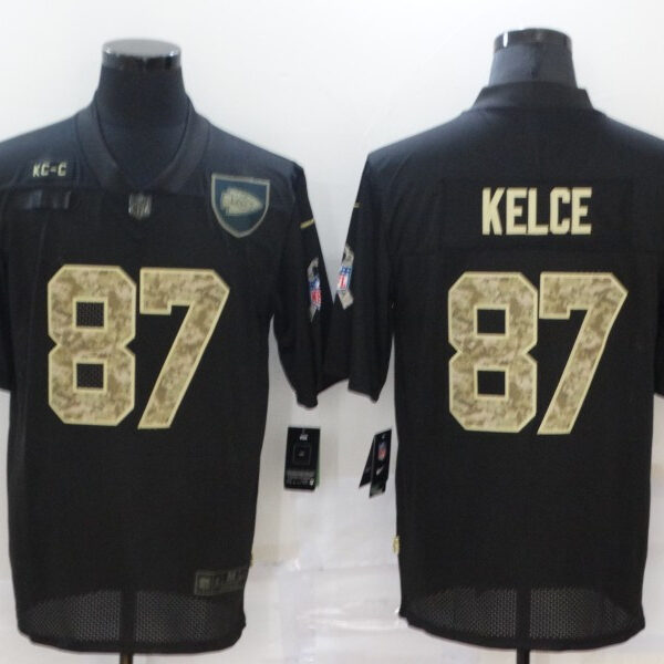 Men’s Kansas City Chiefs #87 Travis Kelce Black Camo 2020 Salute To Service Stitched NFL Nike Limited Jersey