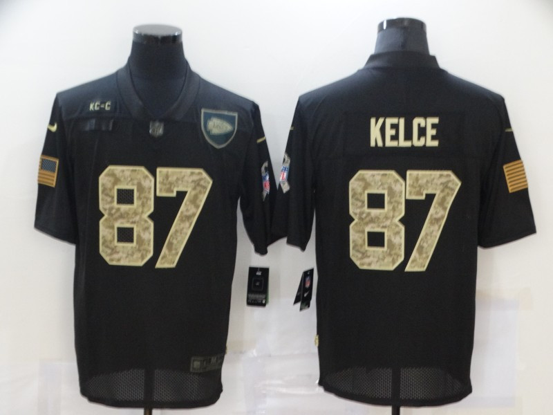 Men’s Kansas City Chiefs #87 Travis Kelce Black Camo 2020 Salute To Service Stitched NFL Nike Limited Jersey