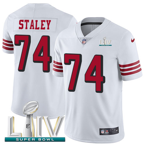 Nike 49ers #74 Joe Staley White Super Bowl LIV 2020 Rush Men’s Stitched NFL Vapor Untouchable Limited Jersey