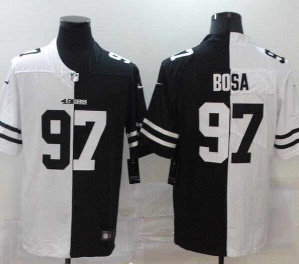 Men’s San Francisco 49ers #97 Nick Bosa White Black Peaceful Coexisting 2020 Vapor Untouchable Stitched NFL Nike Limited Jersey