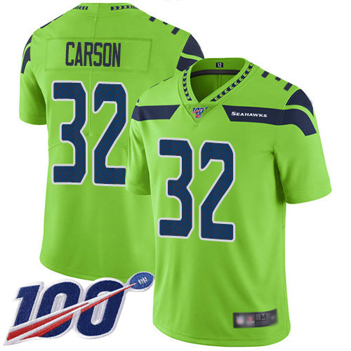 Nike Seahawks #32 Chris Carson Green Men’s Stitched NFL Limited Rush 100th Season Jersey