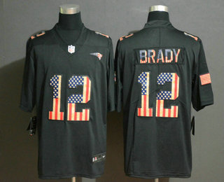 Men’s New England Patriots #12 Tom Brady 2019 Black Salute To Service USA Flag Fashion Limited Jersey