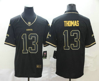 Men’s New Orleans Saints #13 Michael Thomas Black 100th Season Golden Edition Jersey