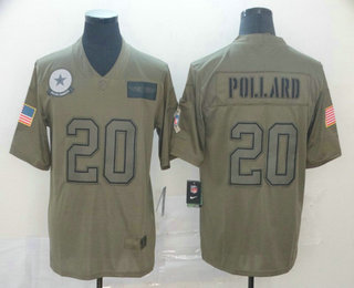 Men’s Dallas Cowboys #20 Tony Pollard NEW Olive 2019 Salute To Service Stitched NFL Nike Limited Jersey