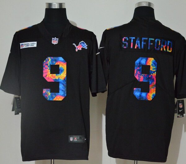 Men’s Detroit Lions #9 Matthew Stafford Multi-Color Black 2020 NFL Crucial Catch Vapor Untouchable Nike Limited Jersey