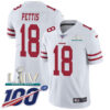 Nike 49ers #18 Dante Pettis White Super Bowl LIV 2020 Men’s Stitched NFL 100th Season Vapor Limited Jersey