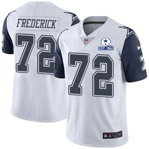Nike Cowboys #72 Travis Frederick White Men’s Stitched With Established In 1960 Patch NFL Limited Rush Jersey