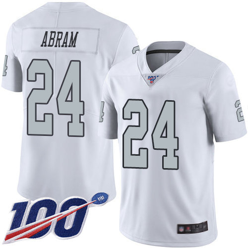 Nike Raiders #24 Johnathan Abram White Men’s Stitched NFL Limited Rush 100th Season Jersey