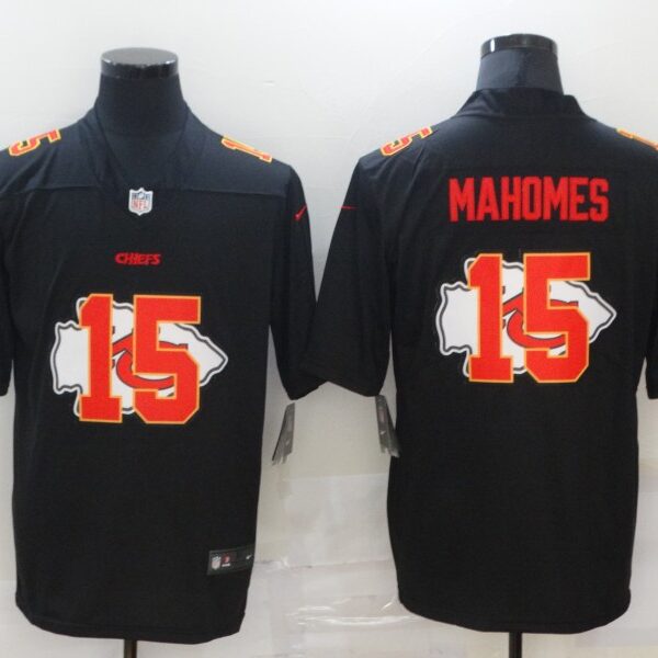 Men’s Kansas City Chiefs #15 Patrick Mahomes Black 2020 Shadow Logo Vapor Untouchable Stitched NFL Nike Limited Jersey