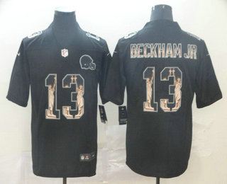 Men’s Cleveland Browns #13 Odell Beckham Jr Black Statue Of Liberty Stitched NFL Nike Limited Jersey