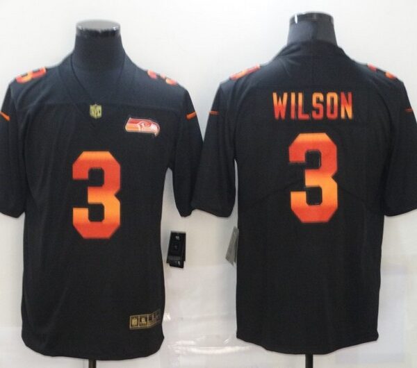 Men’s Seattle Seahawks #3 Russell Wilson Black Red Orange Stripe Vapor Limited Nike NFL Jersey
