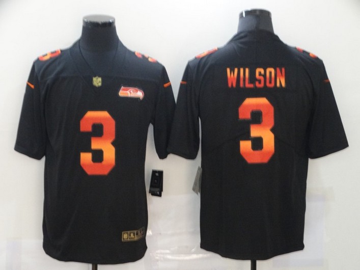 Men’s Seattle Seahawks #3 Russell Wilson Black Red Orange Stripe Vapor Limited Nike NFL Jersey